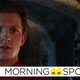 A closeup of the head of Peter Parker (Tom Holland), who looks concerned.